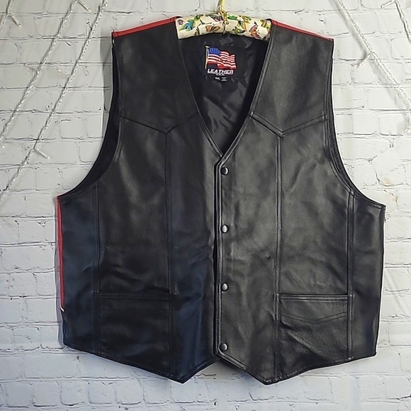U.S.A. Leather Other - NWOT U.S.A Leather Biker Motorcycle Rebel Flag Leather Riding Vest Mens Size 4XL
